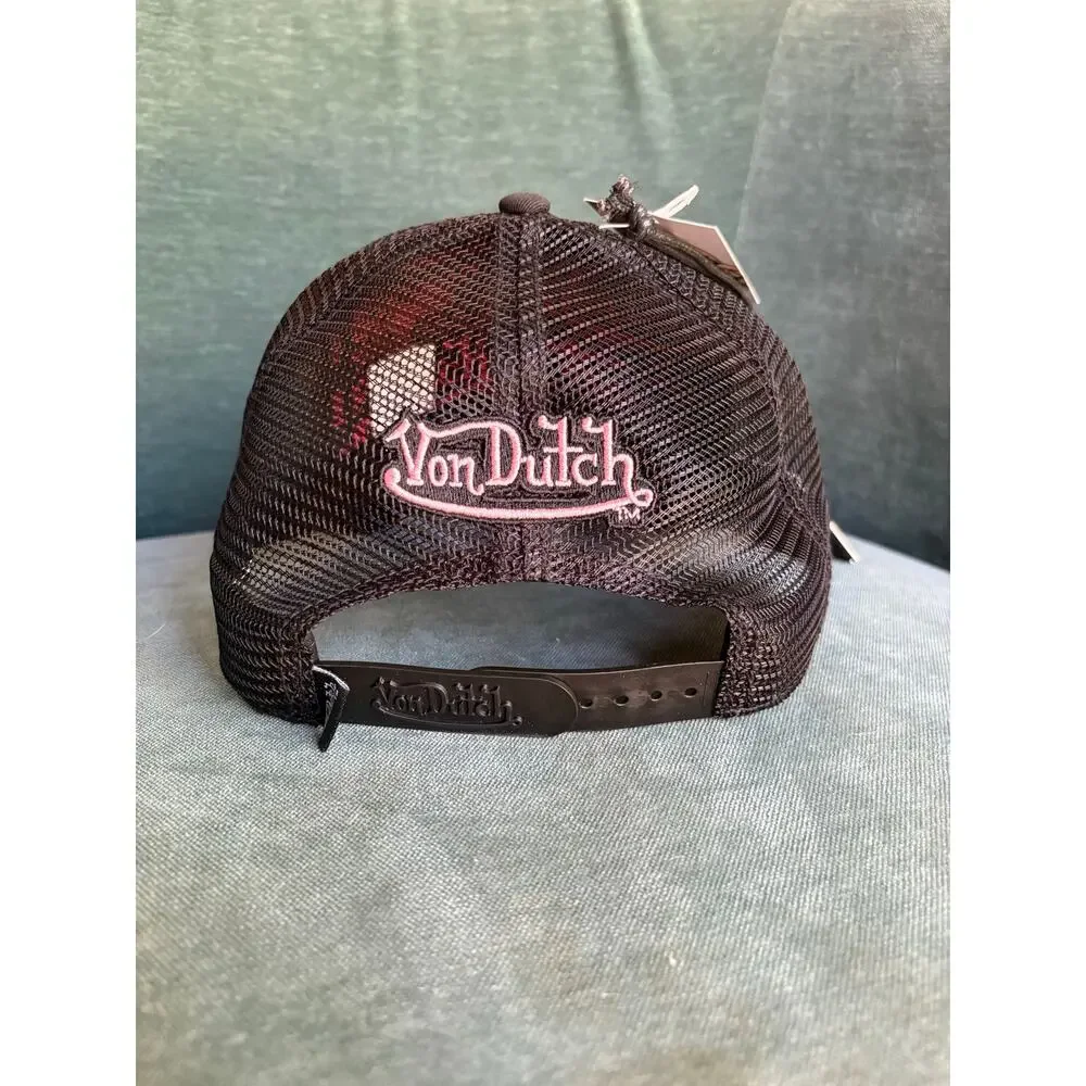 Iconic Von Dutch Black Trucker Hat with Broken Heart Patch
